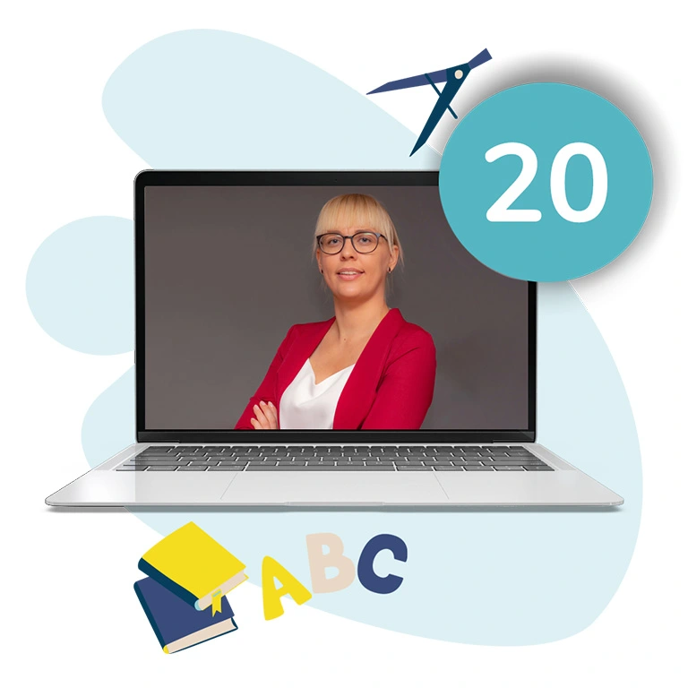 Laptop z nauczycielką prowadzącą lekcje online na platformie Polonijka – pakiet 20 godzin zajęć dla uczniów.