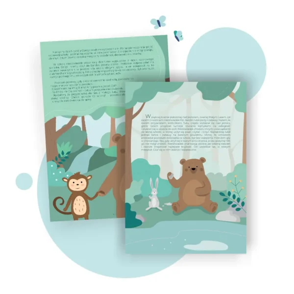 Niedźwiadek Ozi i magiczny kamień – ilustracja z materiałów edukacyjnych i e-booków dla dzieci.
