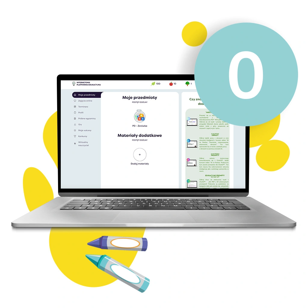 Strona kursu „Pakiet Zerówka” na platformie Polonijka – materiały dodatkowe dla dzieci i rodziców.