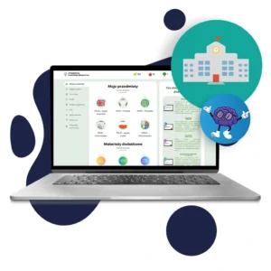 Laptop przedstawiający widok Internetowej Platformy Edukacyjnej dostępny w Polonijce, w pakiecie Standard.