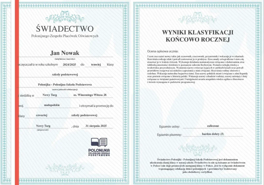 Świadectwo ukończenia – egzaminy w Polonijce